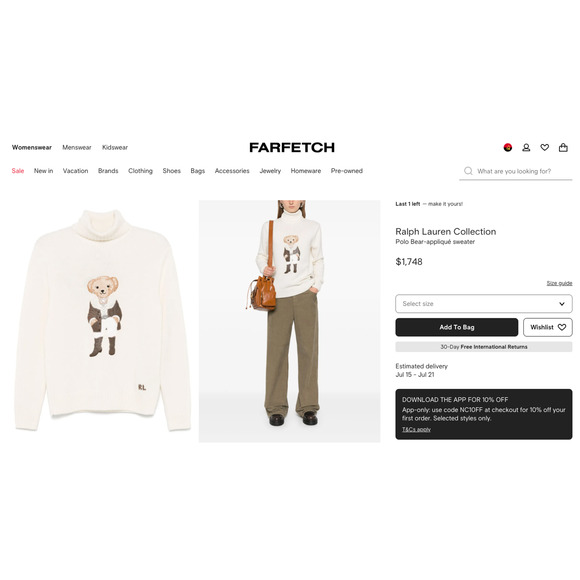 NWOT Ralph Lauren Purple Label Sweater Womens Large Ivory Rancher Bear Cashmere - Picture 8 of 12